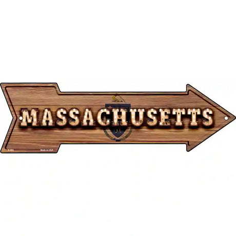 Massachusetts Bulb Lettering With State Flag Novelty Metal Arrow Sign 17" x 5" (A)