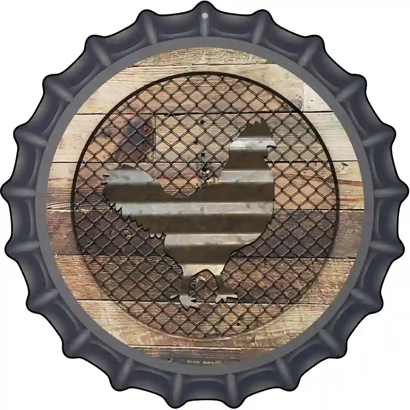 Corrugated Chicken on Wood Novelty Metal Bottle Cap Sign BC-1019