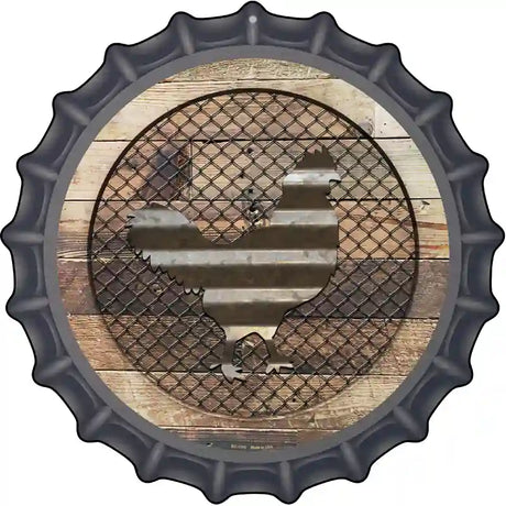 Corrugated Chicken on Wood Novelty Metal Bottle Cap Sign BC-1019