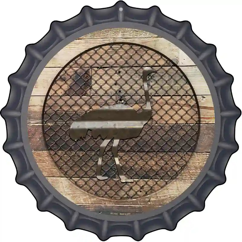 Corrugated Ostrich on Wood Novelty Metal Bottle Cap Sign BC-1042