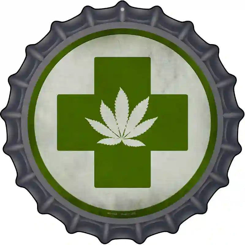 Cannabis Green Cross Novelty Metal Bottle Cap Sign BC-1133