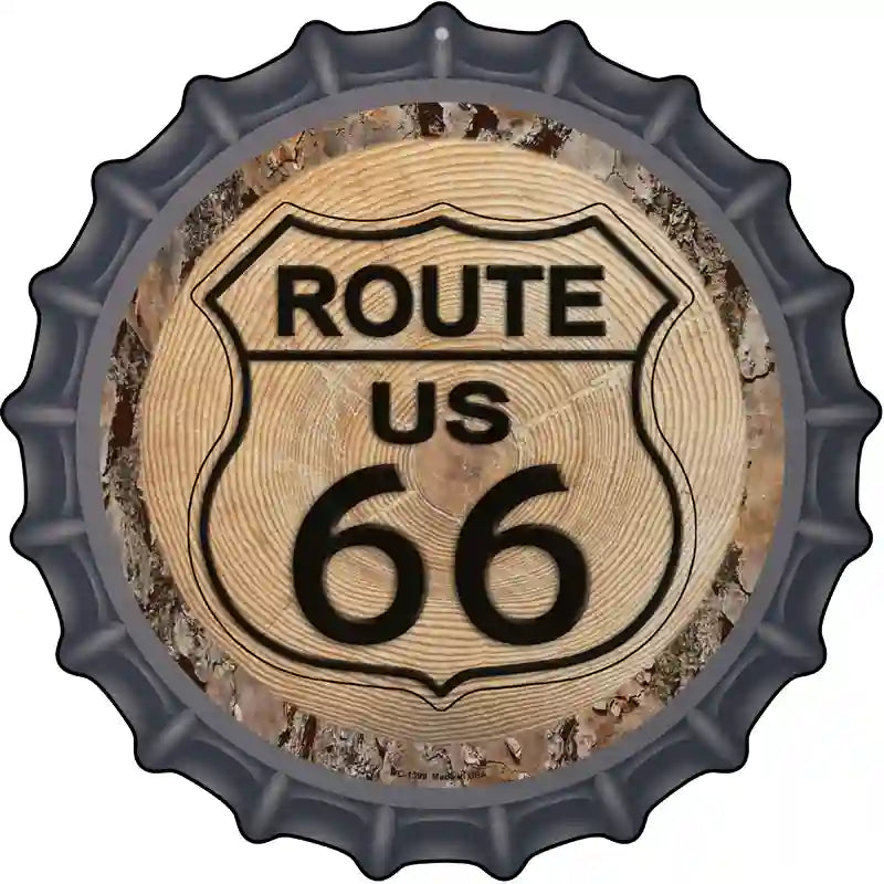 US Route 66 Wood Novelty Metal Bottle Cap Sign