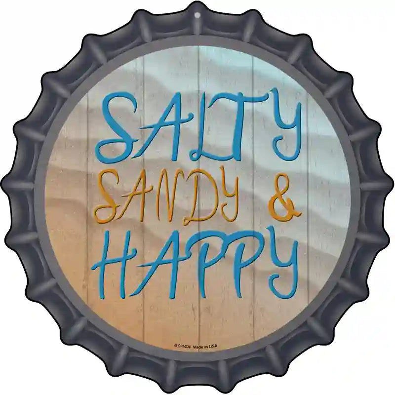 Salty Sandy and Happy Novelty Metal Bottle Cap Sign