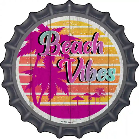 Beach Vibes Palm Novelty Metal Bottle Cap Sign