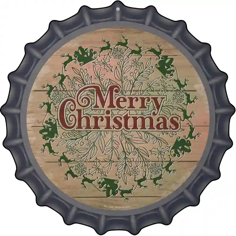 Merry Christmas with Santa Novelty Metal Bottle Cap Sign