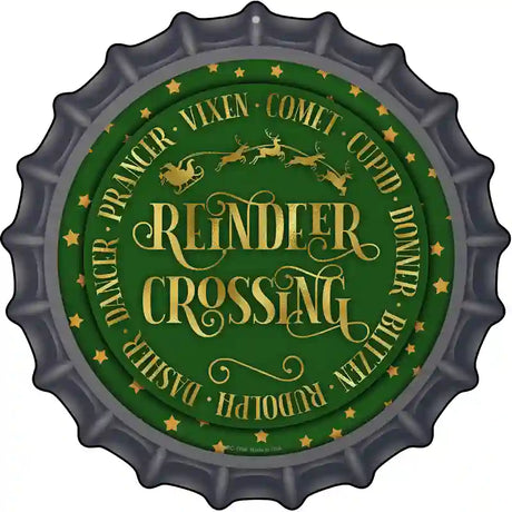 Reindeer Crossing Green Novelty Metal Bottle Cap Sign