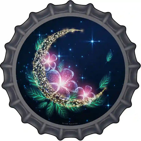 Moon and Flowers Novelty Metal Bottle Cap Sign
