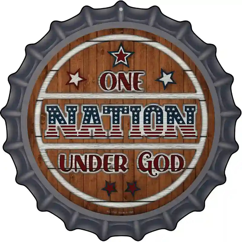 One Nation Wood Novelty Metal Bottle Cap Sign
