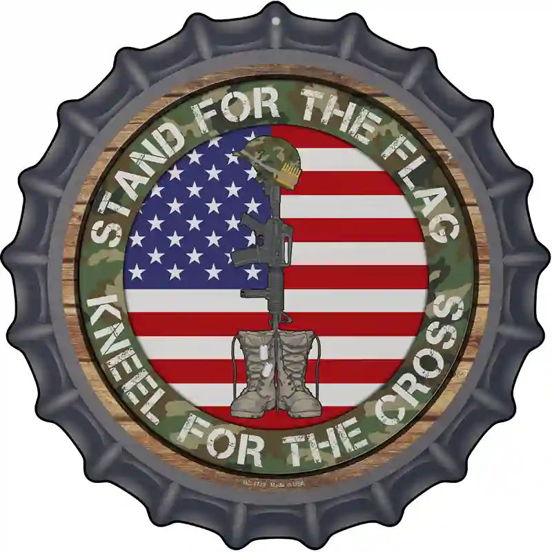 Camo Stand For Flag Novelty Metal Bottle Cap Sign