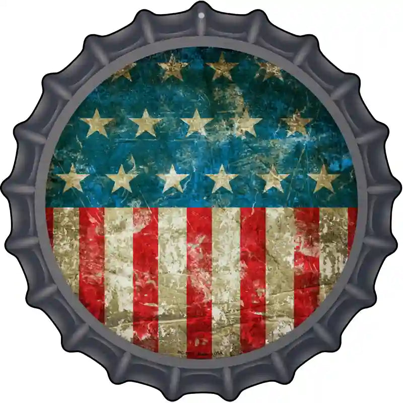 American Flag Distressed Novelty Metal Bottle Cap Sign BC-1870