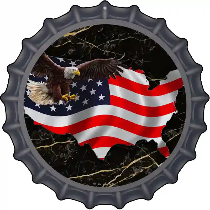 USA Flag Outline Novelty Metal Bottle Cap Sign BC-1874