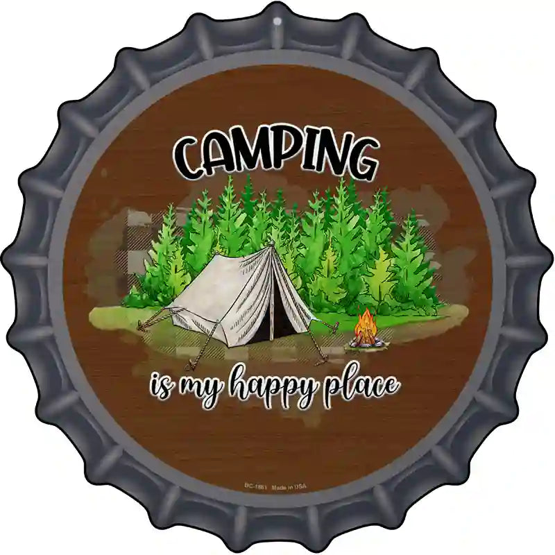 Camping Is My Happy Place Tent Novelty Metal Bottle Cap Sign