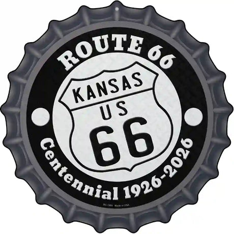 Kansas Route 66 Centennial Novelty Metal Bottle Cap Sign
