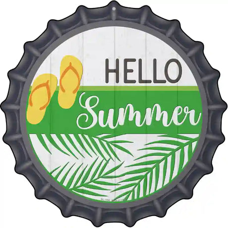 Hello Summer Flip Flops Novelty Metal Bottle Cap Sign