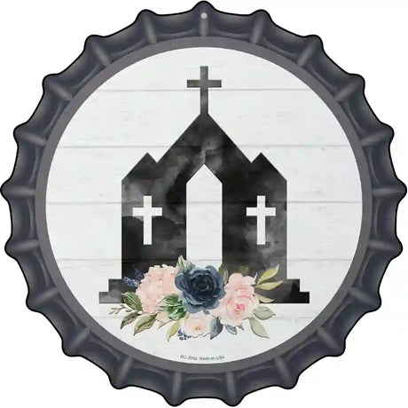 Church Silhouette Novelty Metal Bottle Cap Sign