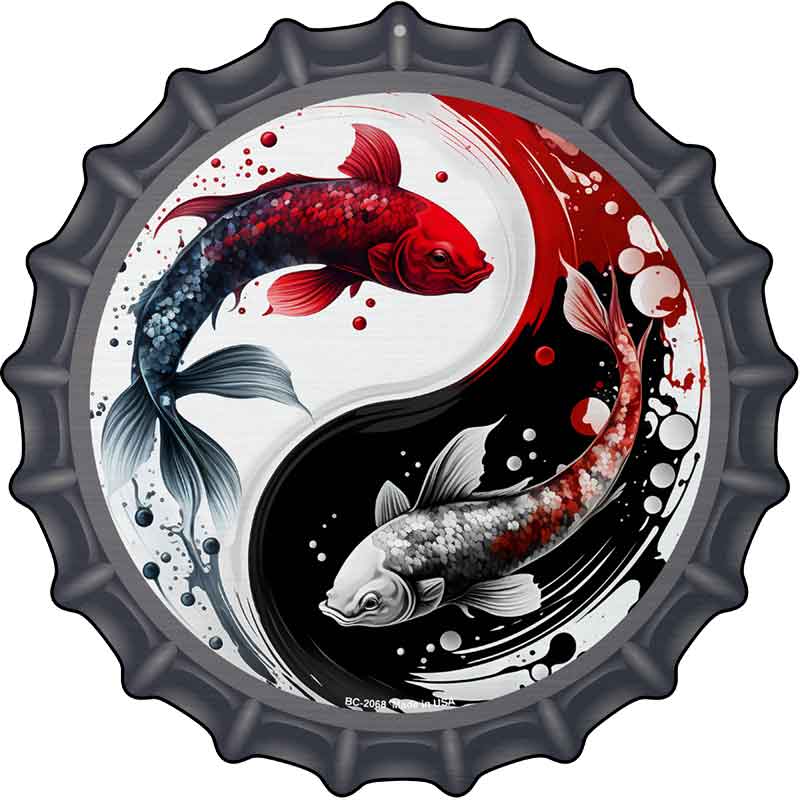 Koi Fish Yin-Yang Novelty Metal Bottle Cap Sign BC-2068