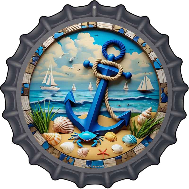Blue Anchor and Crab Novelty Metal Bottle Cap Sign BC-2071