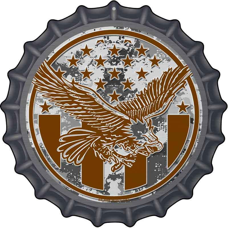 Eagle with American Flag Novelty Metal Bottle Cap Sign BC-2098
