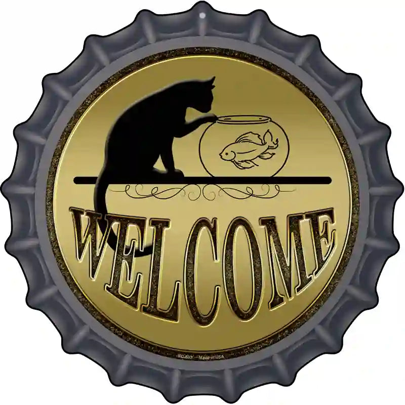 Welcome With Cat Novelty Metal Bottle Cap Sign BC-633