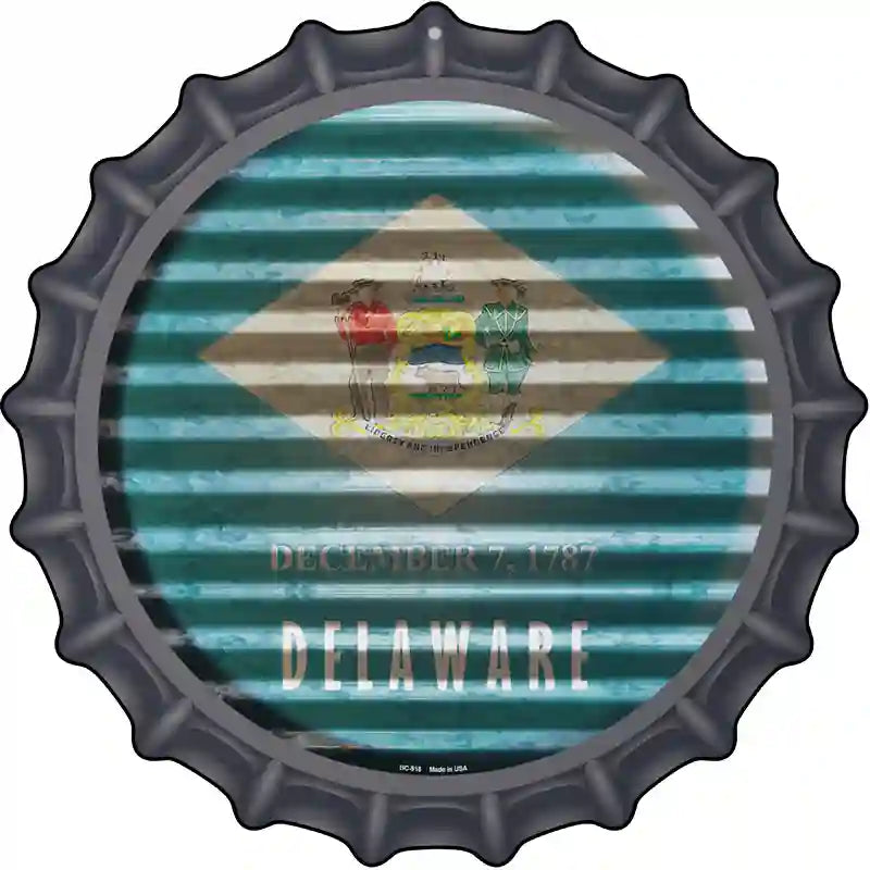 Delaware Flag Corrugated Effect Novelty Metal Bottle Cap Sign BC-918