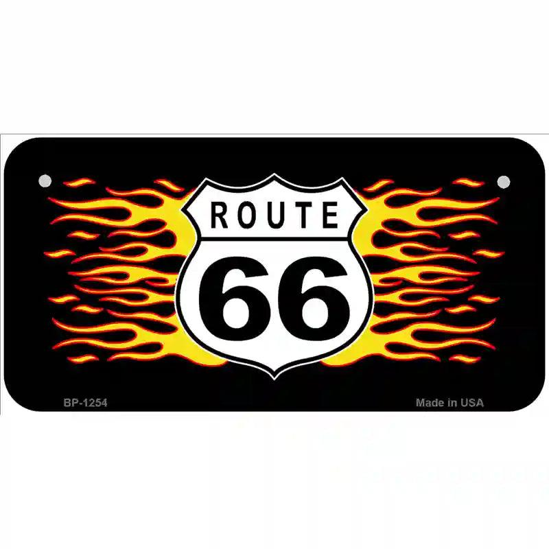 Route 66 Flames Novelty Metal License Plate 6" x 3" (BP)