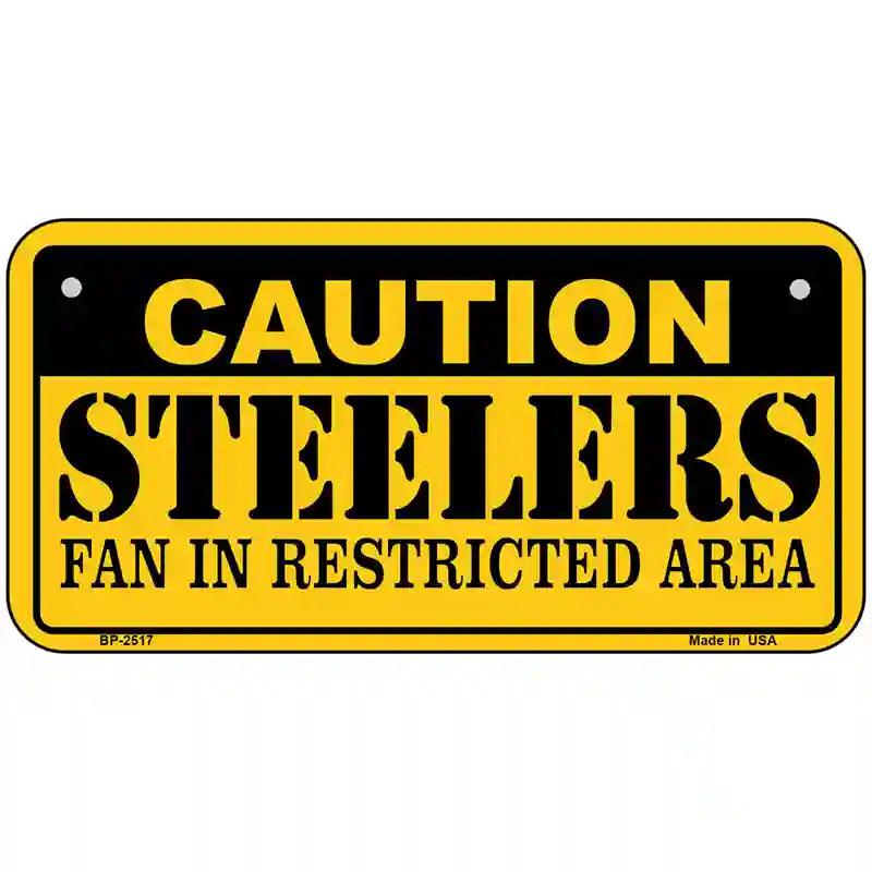 Caution Steelers Metal Novelty License Plate 6" x 3" (BP)