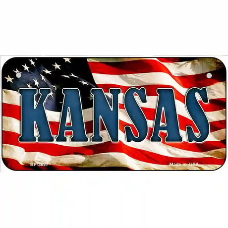 Kansas on American Flag Metal Novelty License Plate 6" x 3" (BP)