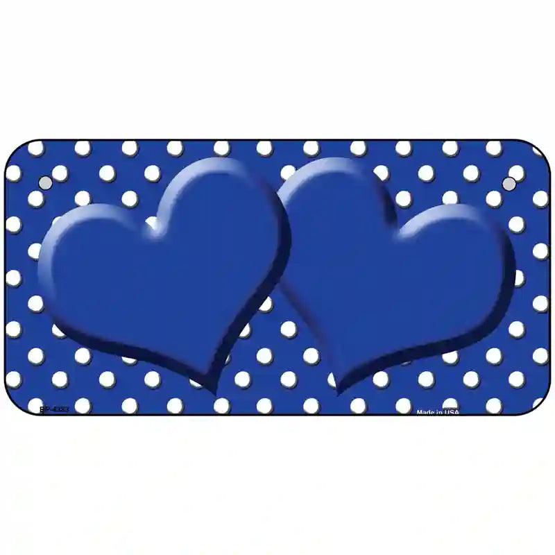 Blue White Polka Dot Center Hearts Metal Novelty License Plate 6" x 3" (BP)
