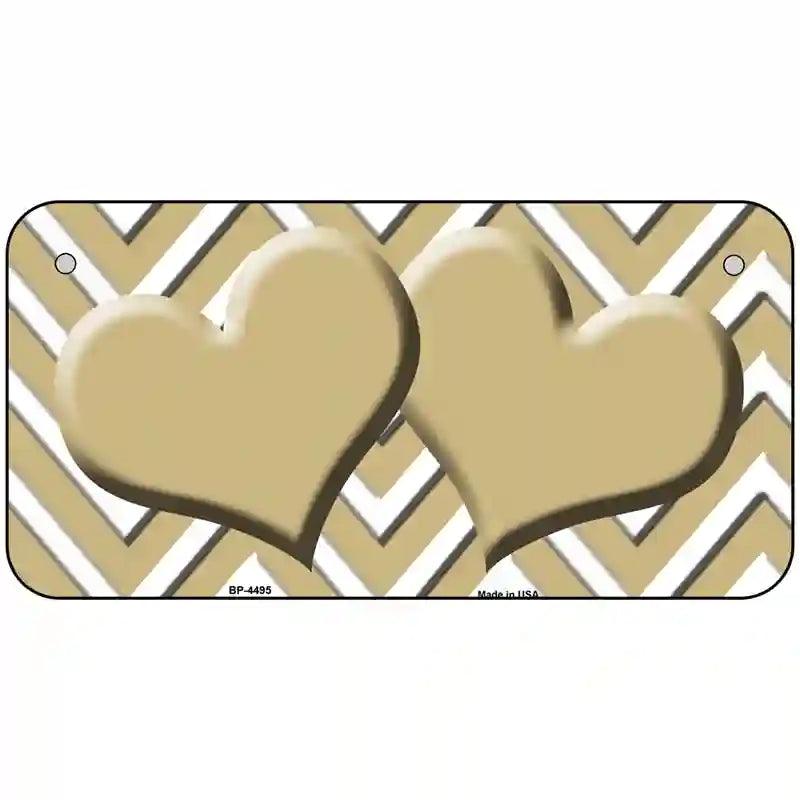 Gold White Chevron Gold Center Hearts Metal Novelty License Plate LP-4495 6" x 3" (BP)
