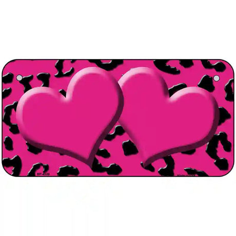 Pink Black Cheetah Pink Center Hearts Metal Novelty License Plate 6" x 3" (BP)