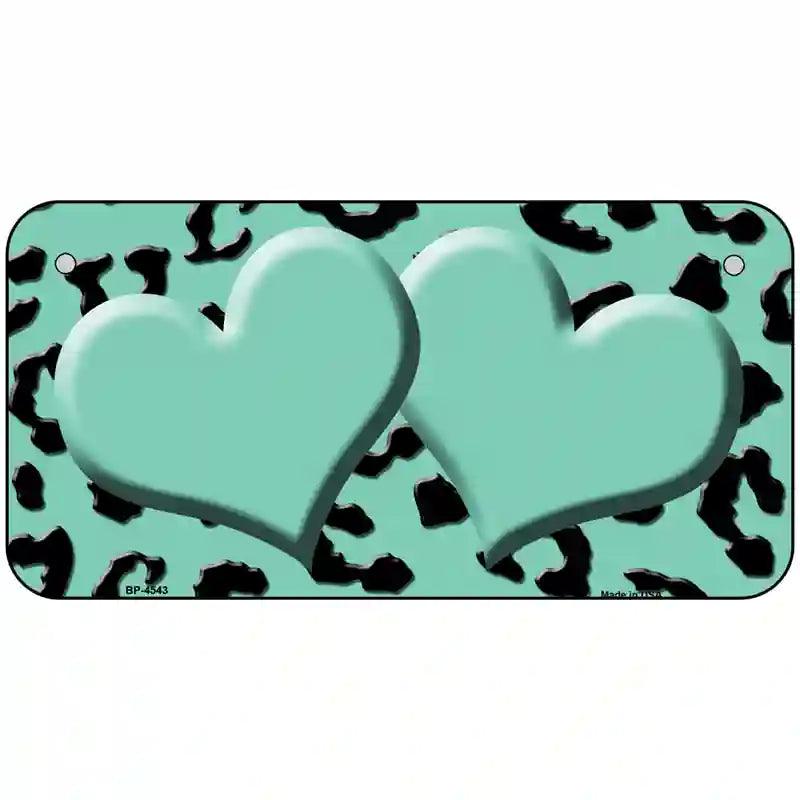 Mint Black Cheetah Mint Center Hearts Metal Novelty License Plate 6" x 3" (BP)