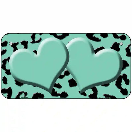 Mint Black Cheetah Mint Center Hearts Metal Novelty License Plate 6" x 3" (BP)