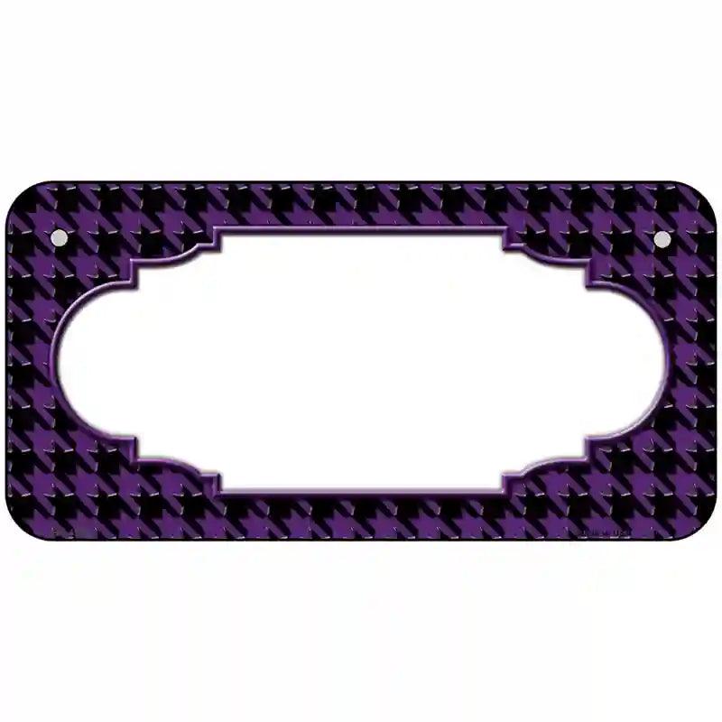 Purple Black Houndstooth Scallop Center Metal Novelty License Plate 6" x 3" (BP)