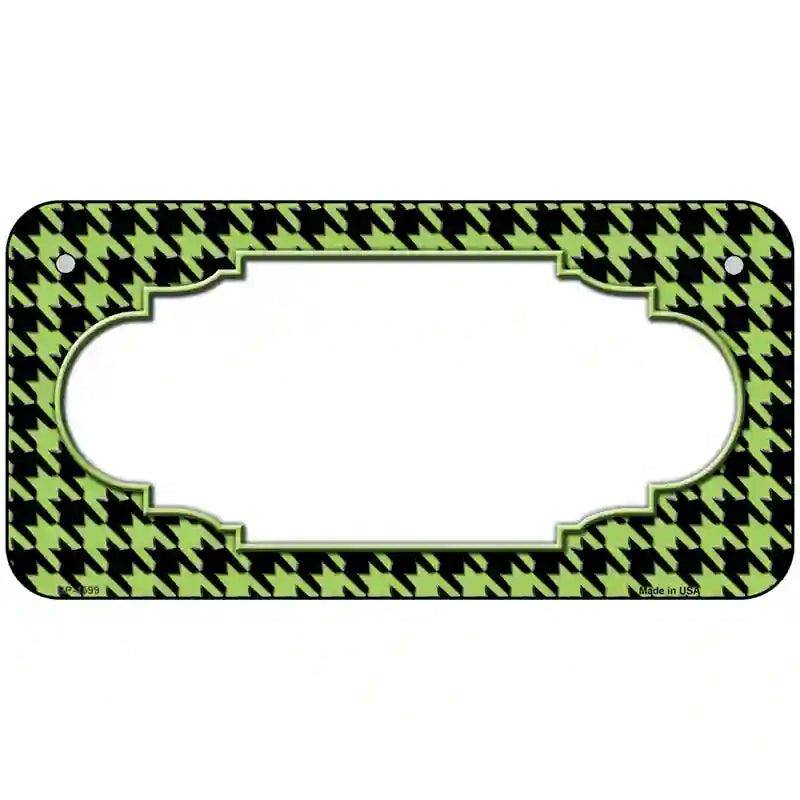 Lime Green Black Houndstooth Scallop Center Metal Novelty License Plate 6" x 3" (BP)