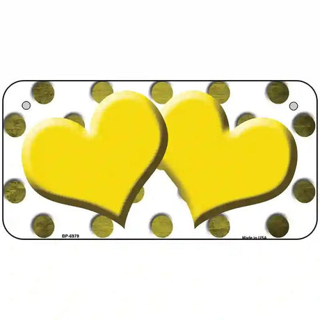 Yellow White Dots Hearts Oil Rubbed Metal Novelty License Plate 6" x 3" (BP)