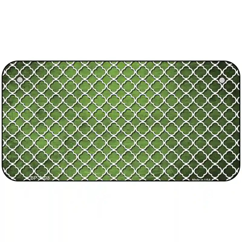 Lime Green White Quatrefoil Oil Rubbed Metal Novelty License Plate 6" x 3" (BP)