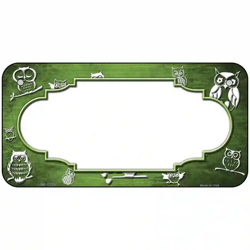 Lime Green White Owl Scallop Oil Rubbed Metal Novelty License Plate 6" x 3" (BP)