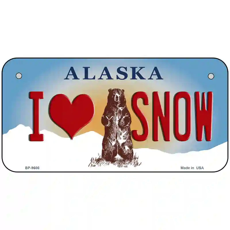 I Love Snow Alaska State Novelty Metal License Plate 6" x 3" (BP)