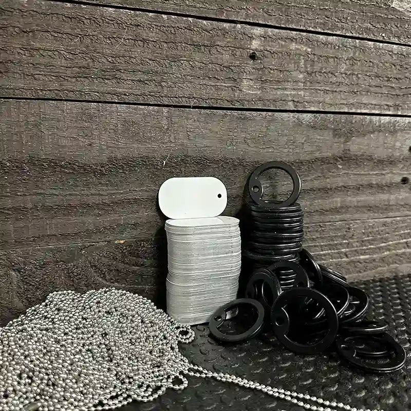 BULK-DT-000 White Dye Sublimation 2" x 1" Metal Novelty Dog Tag Necklace 100pc