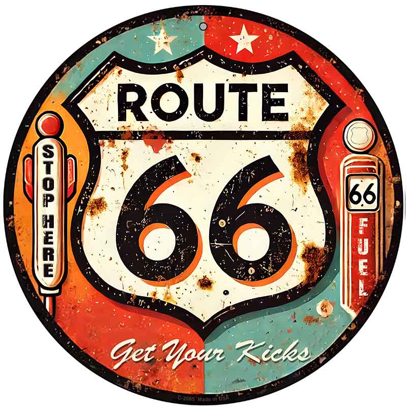 Retro Route 66 Novelty Metal Circular Sign C-2085