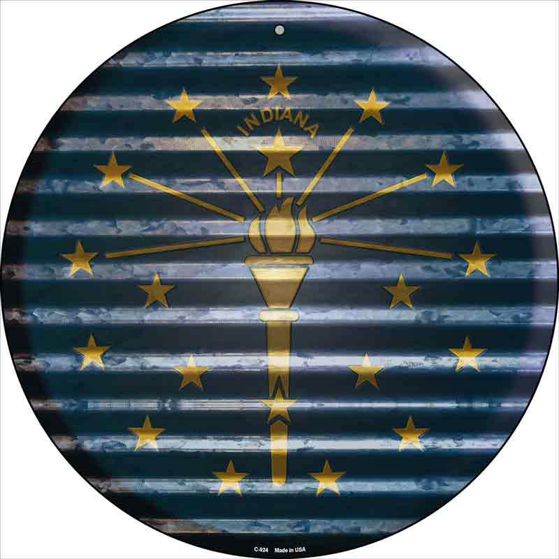 Indiana Flag Corrugated Effect Novelty Circular Sign C-924