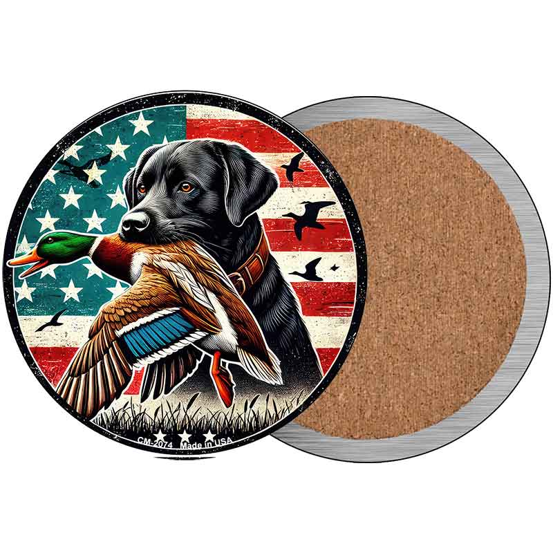 Black Lab with Duck Novelty Metal Circular Sign C-2074