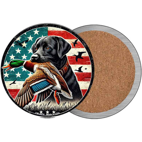 Black Lab with Duck Novelty Metal Circular Sign C-2074