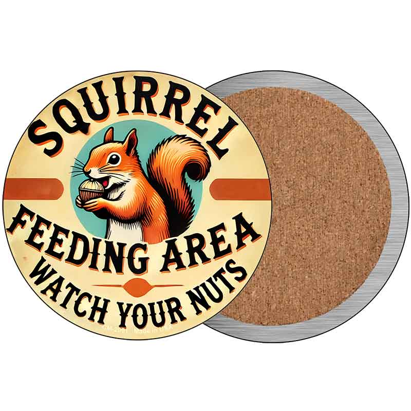 Squirrel Feeding Area Novelty Circle Coaster Set of 4 CC-2091