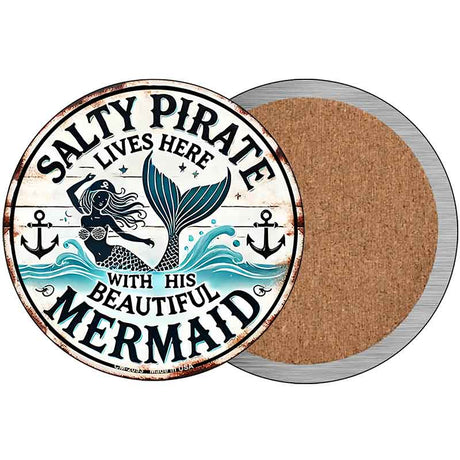 Salty Pirate & Mermaid Novelty Metal Circular Sign C-2093