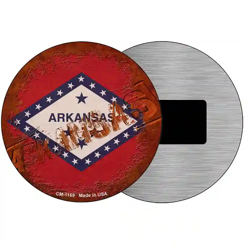 Arkansas Rusty Stamped Novelty Metal Circular Sign 3.5" (CM)