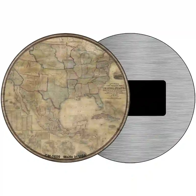 United States Map Novelty Metal Circle Sign 3.5" (CM)