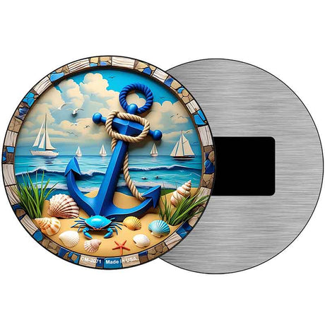 Blue Anchor and Crab Novelty Metal Circular Sign C-2071