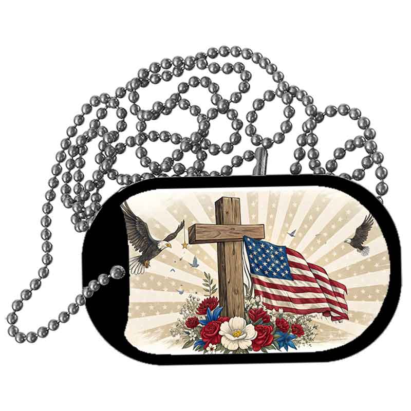 Eagle Flag and Cross Metal Novelty Dog Tag Necklace DT-14510