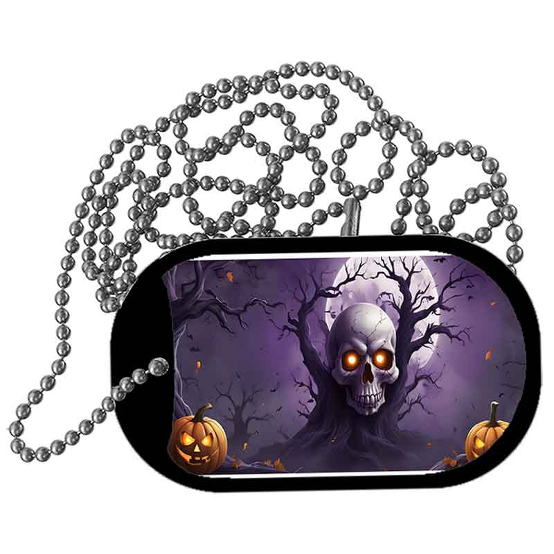 The Haunted Skull Tree Metal Novelty Dog Tag Necklace DT-14515